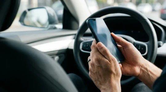 Scène contemporaine illustrant l'utilisation d'une application mobile pour l'assurance automobile