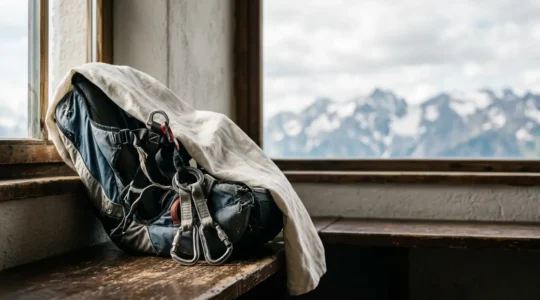 Scène conceptuelle évoquant la pratique du parapente et les enjeux d'assurance, sans texte visible