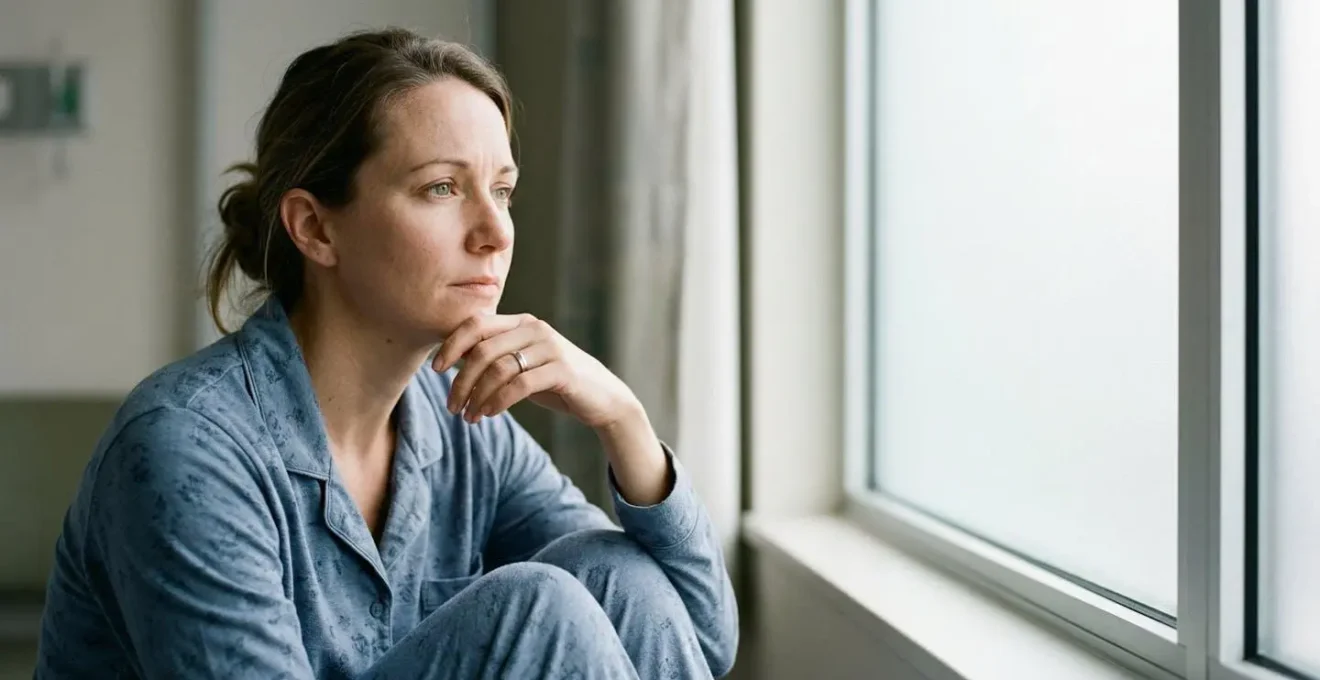 Patient dans un environnement hospitalier calme réfléchissant au choix de sa chambre d'hospitalisation