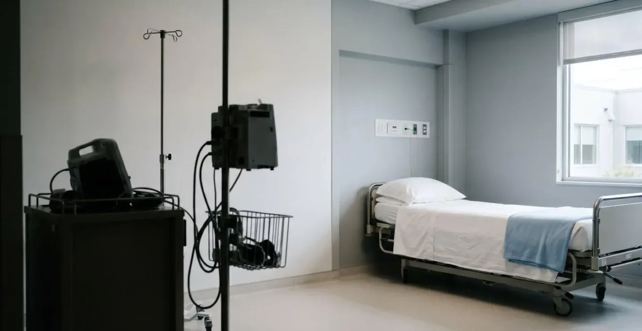 Environnement hospitalier minimaliste évoquant la préparation d'une hospitalisation