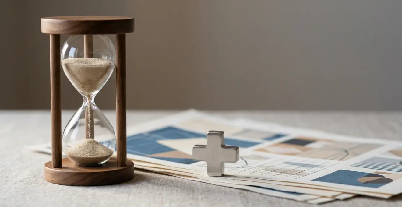 Représentation symbolique du temps et de la protection santé sans attente pour illustrer les délais de carence en assurance