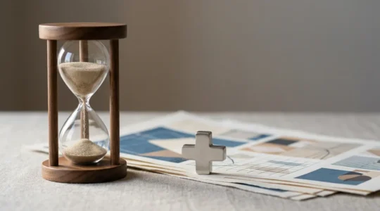 Représentation symbolique du temps et de la protection santé sans attente pour illustrer les délais de carence en assurance