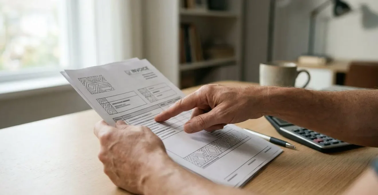 Patient consultant un devis dentaire détaillé avec calculatrice et documents médicaux