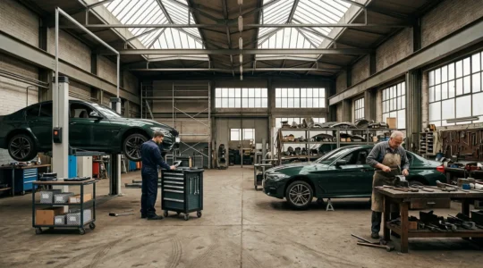 Deux espaces de réparation automobile côte à côte illustrant le choix entre garage agréé et réparateur indépendant