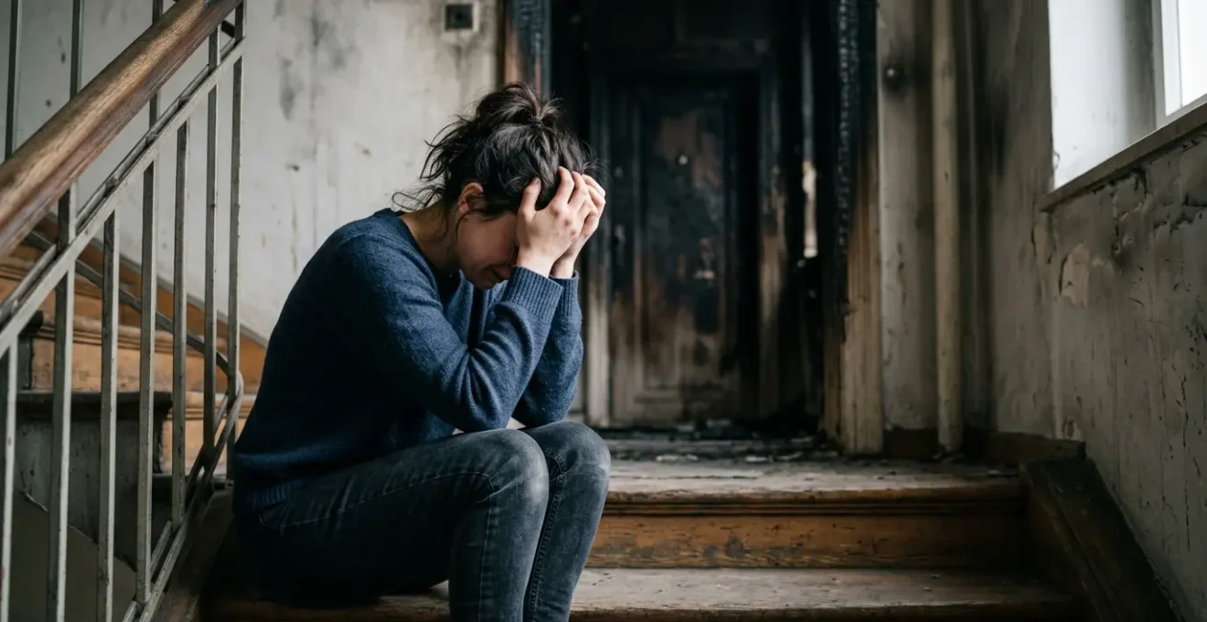 Scène dramatique illustrant les conséquences d'un incendie non assuré pour un locataire