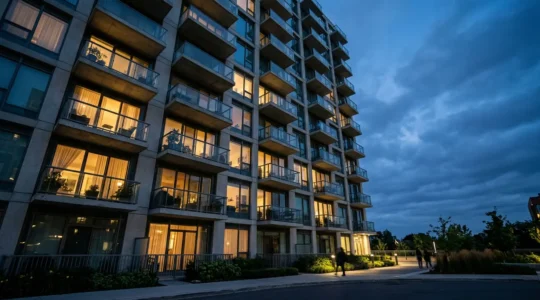 Vue détaillée d'un immeuble résidentiel moderne révélant la structure à travers une coupe architecturale symbolisant les différents niveaux de protection en copropriété