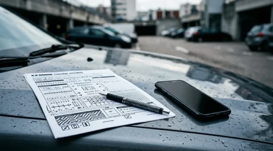 Scène illustrant les conséquences d'une déclaration de sinistre automobile avec impact sur la responsabilité