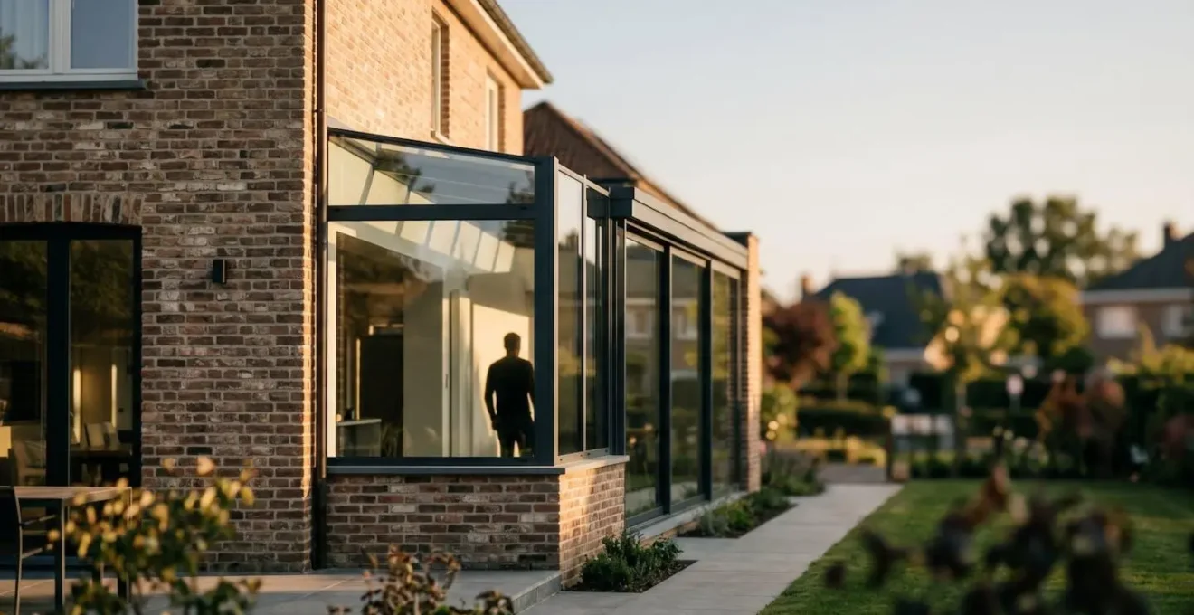 Extension de maison moderne avec véranda vitrée intégrée à l'architecture résidentielle