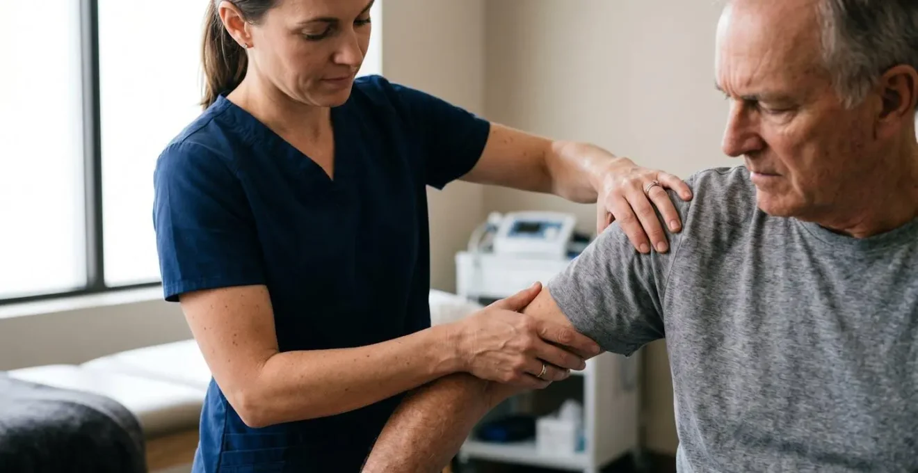Examen médical professionnel évaluant les séquelles physiques d'un patient