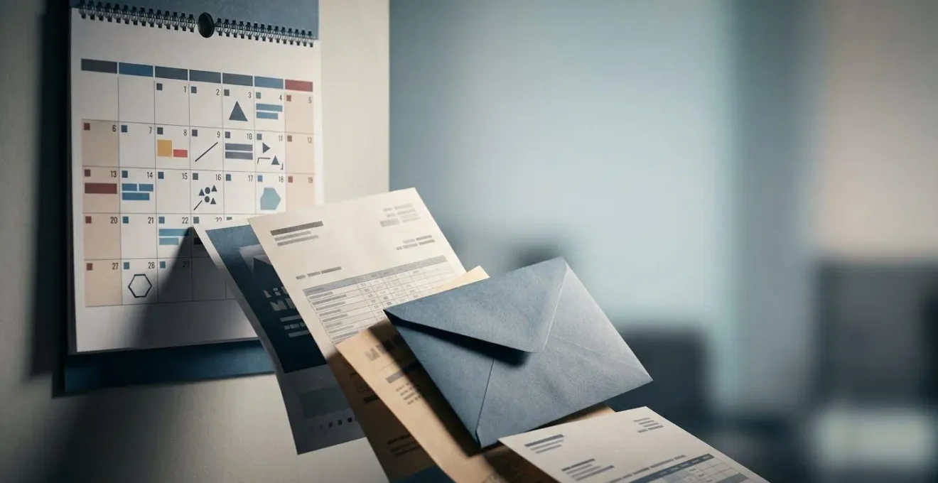 Calendrier et documents administratifs illustrant la chronologie d'une mutation professionnelle